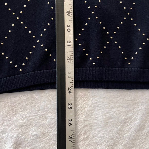 Tommy Hilfiger Sweater Womens Small Blue Long Sleeves V-Neck Gold Beaded Cotton - Picture 7 of 8